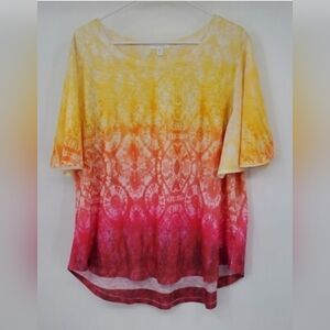 Collective Concepts Yellow and Pink Tie-Dye Long Sleeve Top
